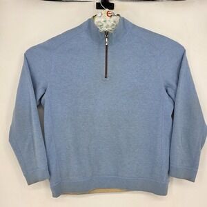Tommy Bahama Sweater Mens Large Reversible Long Sleeve Pullover Blue Tan FLAWS
